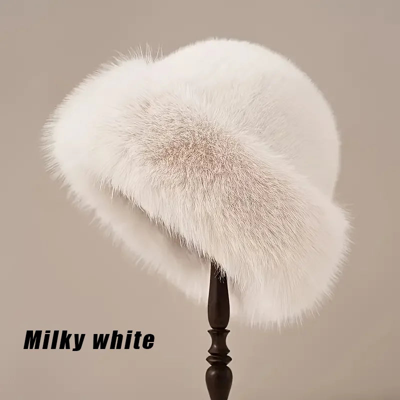 Solid Color Bucket Hat Thick Coldproof Faux Fur Basin Hats Soft Plush Fisherman Cap