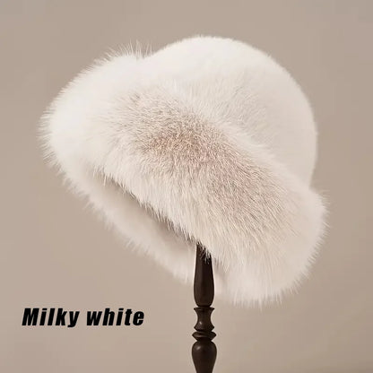 Solid Color Bucket Hat Thick Coldproof Faux Fur Basin Hats Soft Plush Fisherman Cap