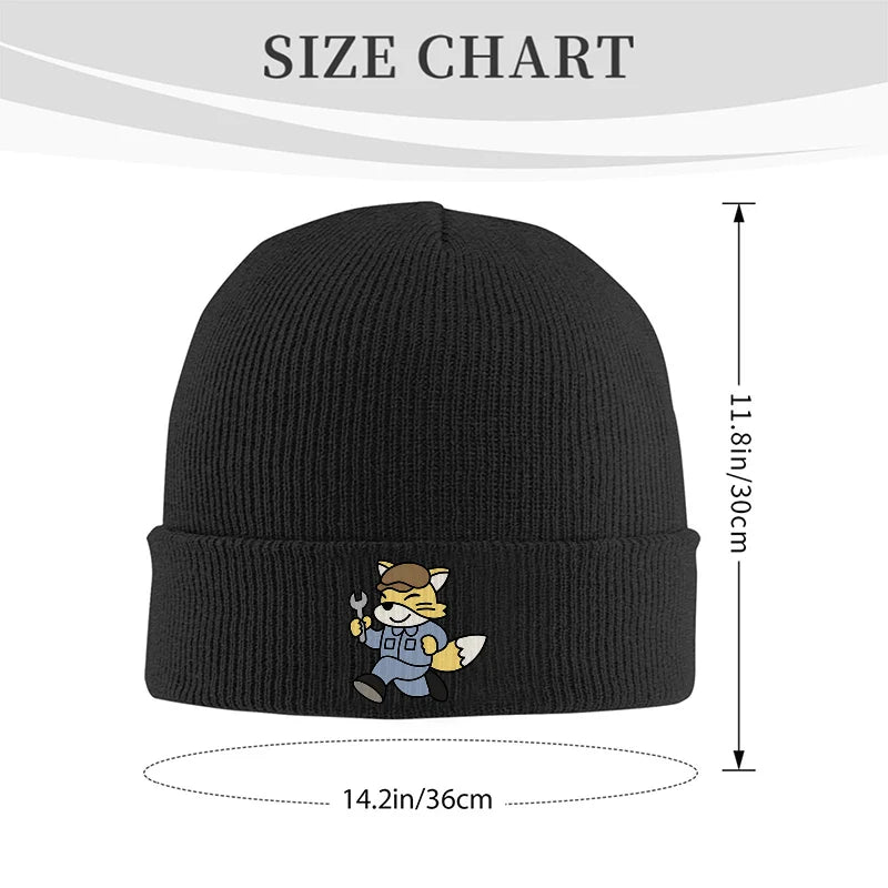 Cute Mechanic Fox Knit Beanie Hat Warm Cuffed Winter Skull Cap