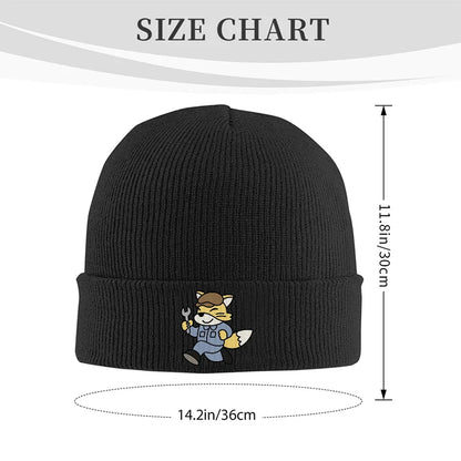 Cute Mechanic Fox Knit Beanie Hat Warm Cuffed Winter Skull Cap