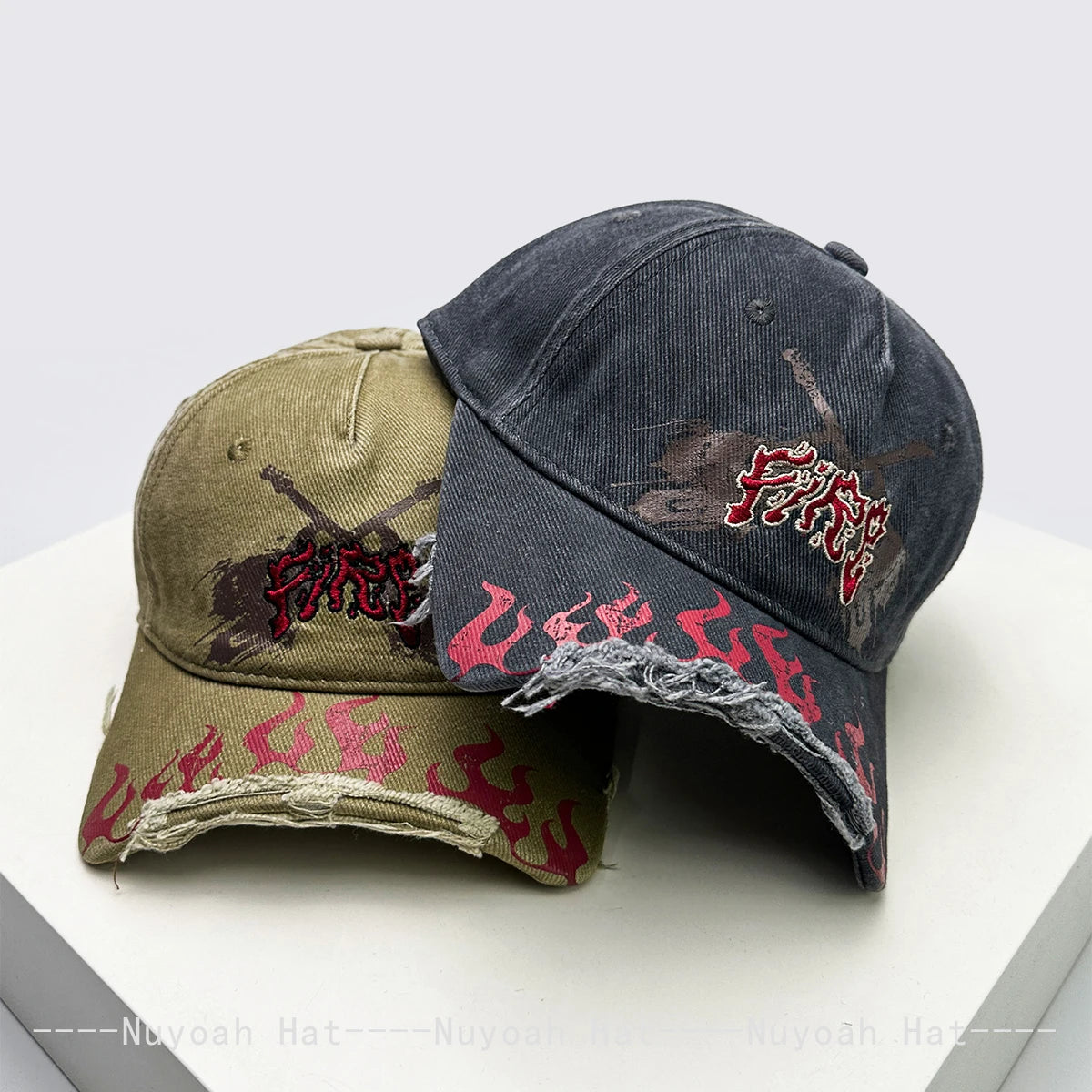 Niche Street Embroidered Letters Flame Flag Baseball Hats