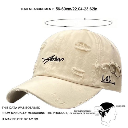 Unisex Asher Embroidery Hole Iron Ring Baseball Caps Outdoor Adjustable Casual Hats Hip Hop Hat Sunscreen Hat