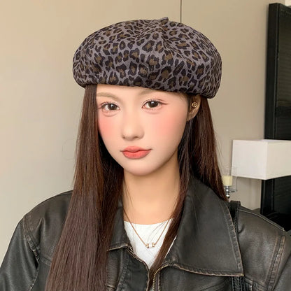 Y2K British Leopard Berets Vintage Octagonal Cap