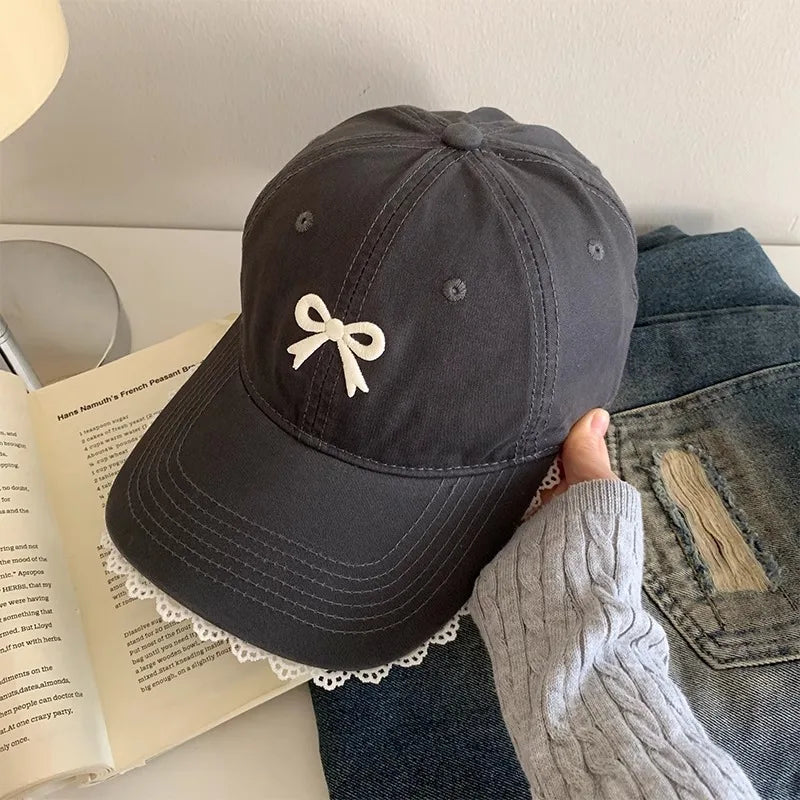 Korean-Style Bow-Tie Knit Baseball Cap Women's