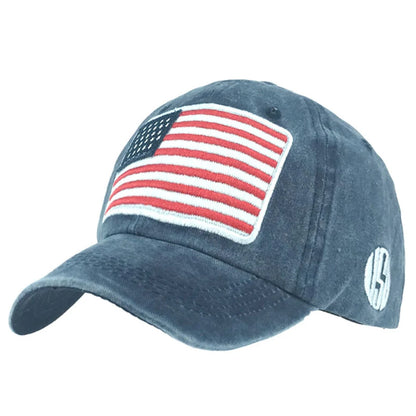 USA Flag Men's Baseball Cap Retro Embroidery Washed Cotton Dad Hats