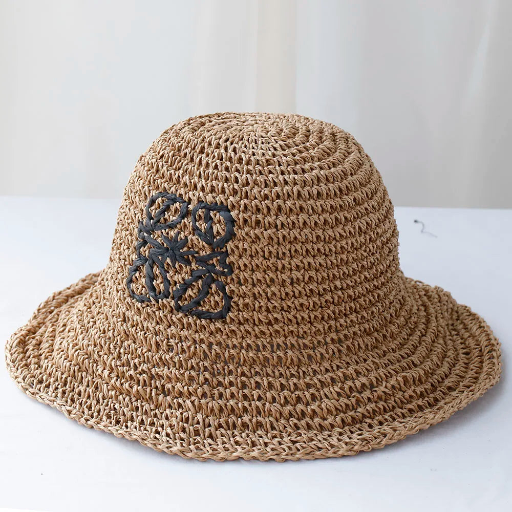 Women Beach Panama Straw Dome Bucket Hat