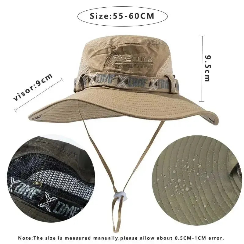 Summer Men Bucket Hat Outdoor UV Protection Wide Brim Panama Safari Hunting Hiking Hat