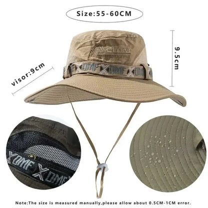 Summer Men Bucket Hat Outdoor UV Protection Wide Brim Panama Safari Hunting Hiking Hat