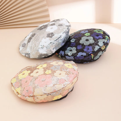 The Colorful Sequined Flowers The Elegant And Artistic Style Of The Beret