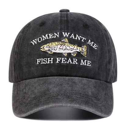Unisex Fish Embroidery Wash Baseball Caps Spring and Autumn