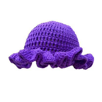 New Colorful Crochet Ruffle Brim Knit Bucket Hats