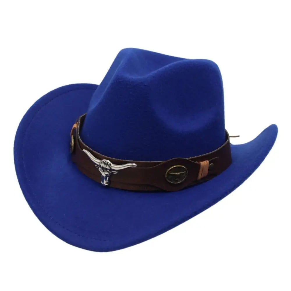 Felt Western Cowboy Hat Ox Head Accessories With Cow Band Tibetan Style Top Hat
