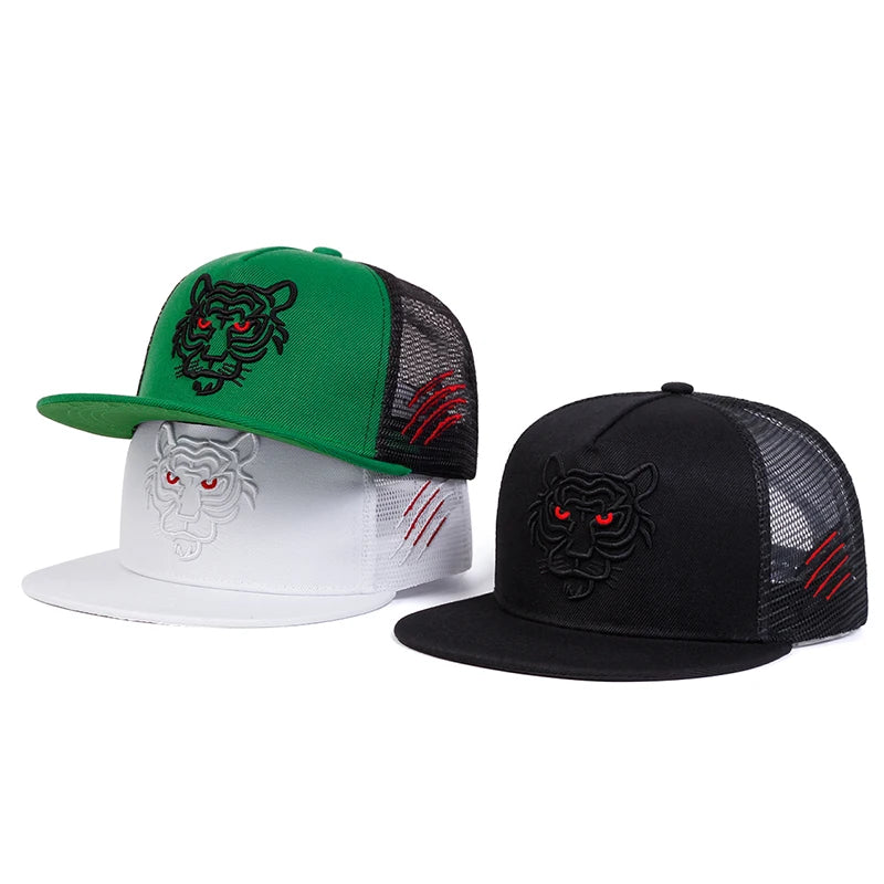 Unisex Tiger Head Side Scratch Embroidery Hip-Hop Net Hats
