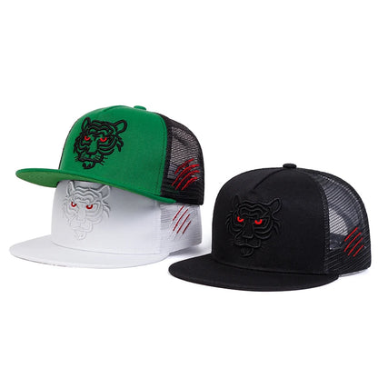 Unisex Tiger Head Side Scratch Embroidery Hip-Hop Net Hats