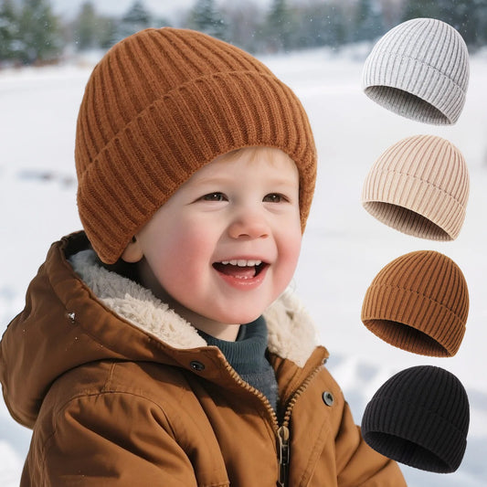 Solid Color Baby Knitted Hats Children Autumn Winter