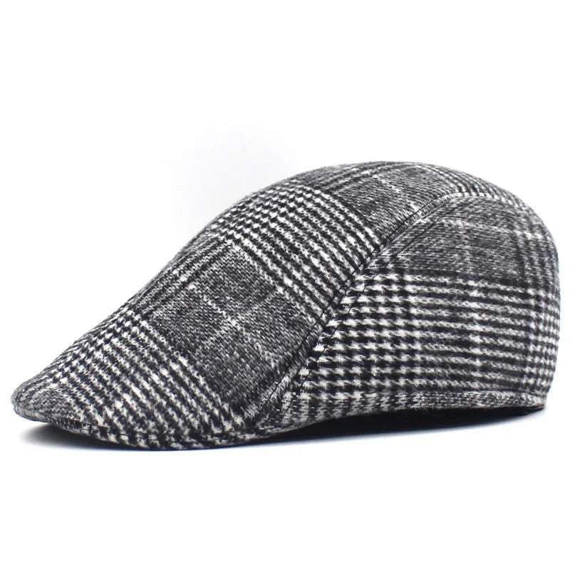 Men Plaid Check Printed Hat British Style Gentleman Waiter Cabbie Flat Cap
