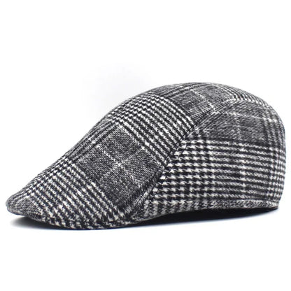 Men Plaid Check Printed Hat British Style Gentleman Waiter Cabbie Flat Cap
