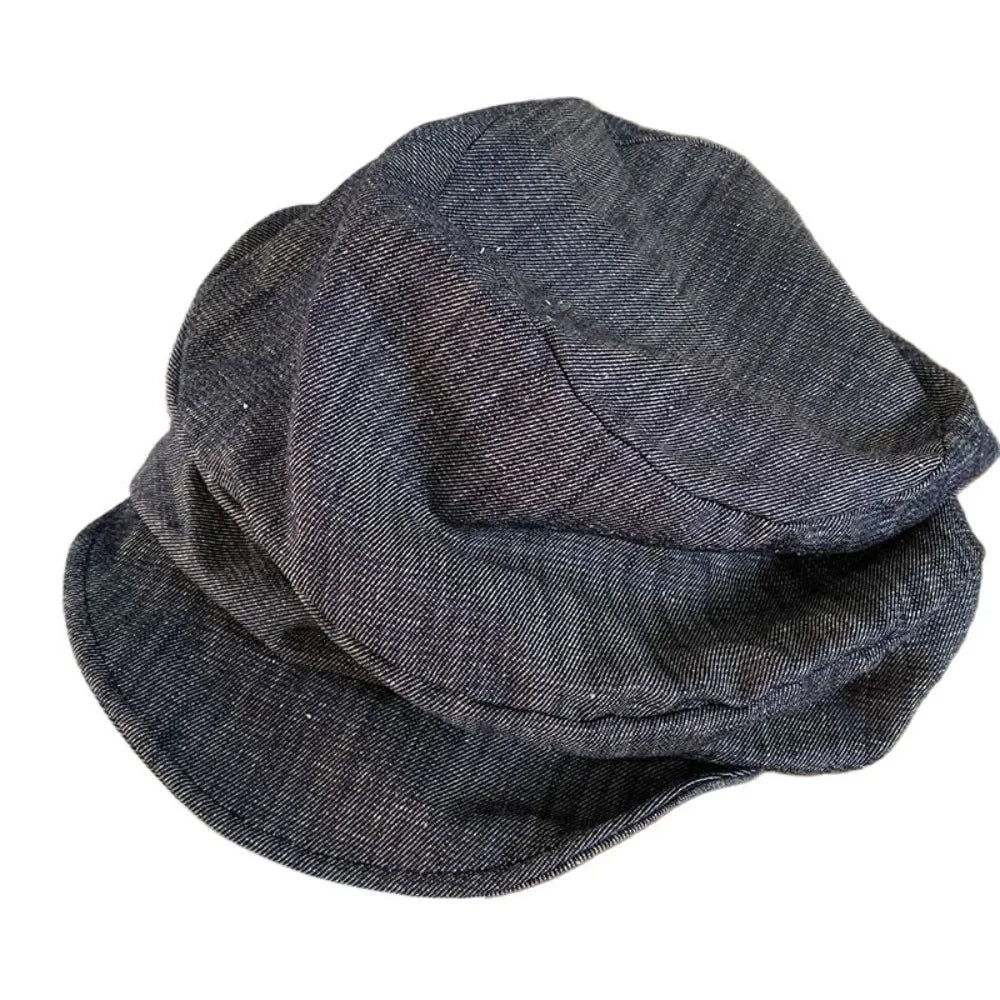 Vintage Japanese Denim Beret Cloth Cloud Octagonal Cap Big Head