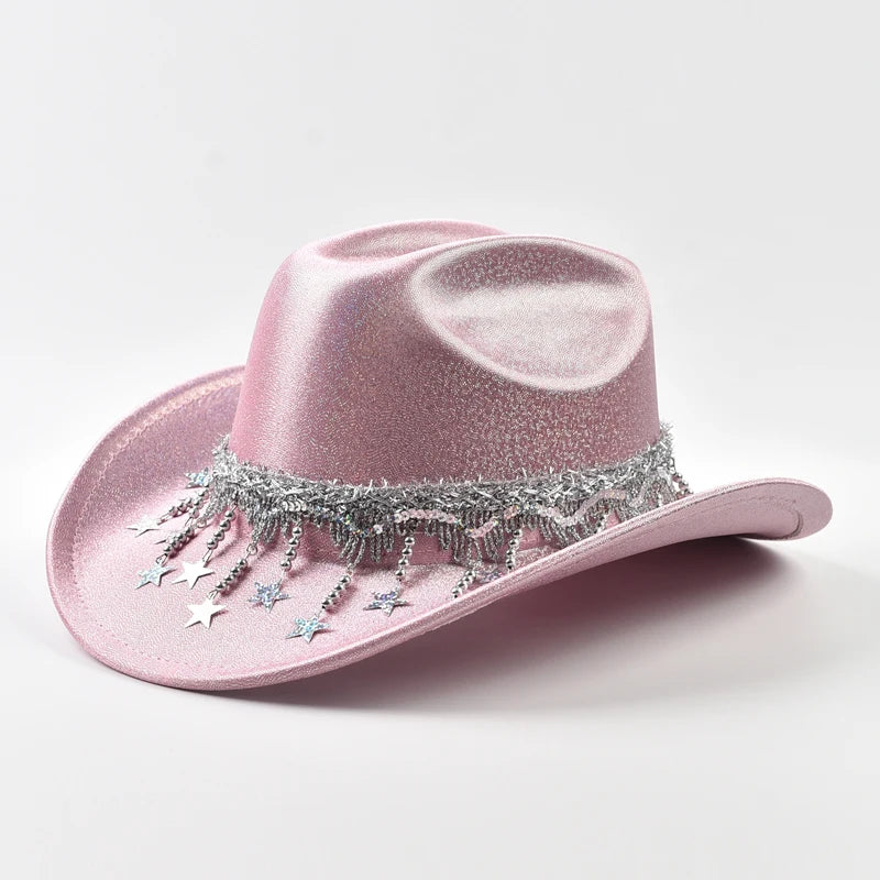 Women Sequin Fedora Hat With Rhinestone Ribbons