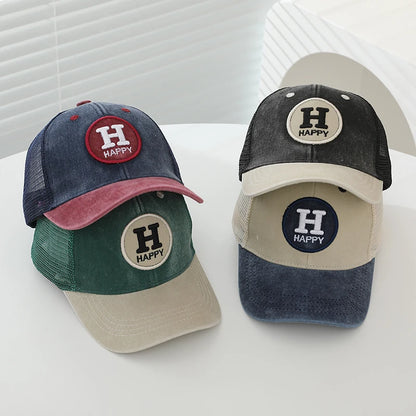 New Outdoor Letter H Children's Hats Summer HAPPY Mesh Baseball Cap Unisex Duck