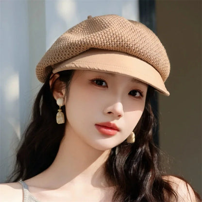 Summer Mesh Berets For Women Hollow Breathable Octagonal Cap