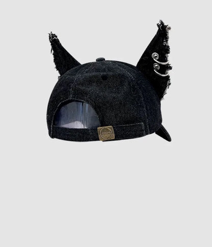 2026 New Y2k Rabbit Ears Denim Ripped Baseball Cap