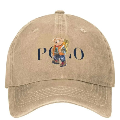 1pc Baseball Bear Print Washed Baseball Cap for Adults
