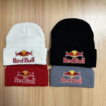 Embroidered Red Bull Knitted hat Beanie Winter Hat Unisex Warm Cap Red Bull