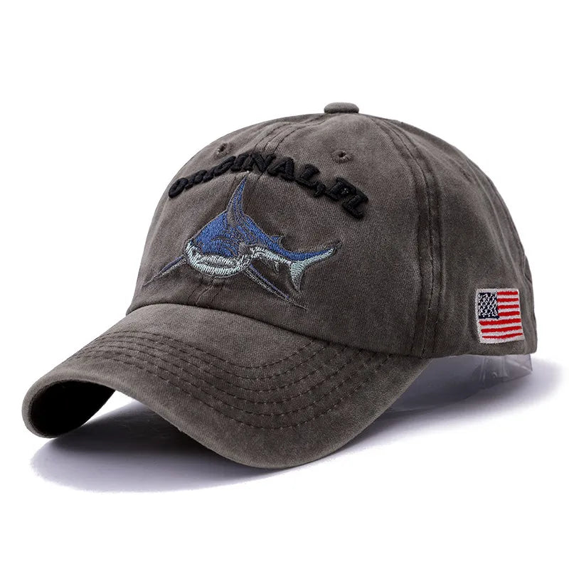New High Quality Wash Cotton America Flag Shark Men's Baseball Cap