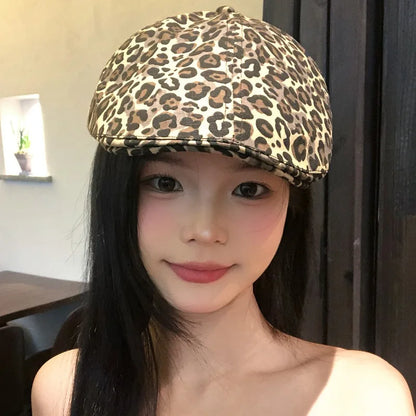 American Y2K Retro Personality Leopard Print Forward Hat