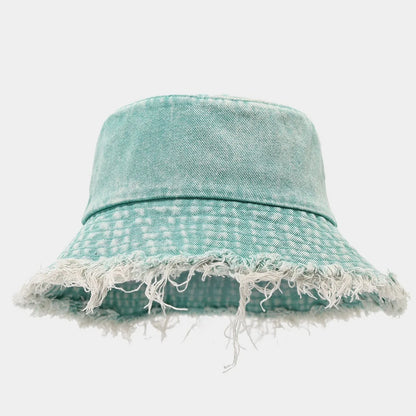 Unisex Trendy Autumn Solid Tassel Edge Washed Denim Summer Bucket Hat For Women