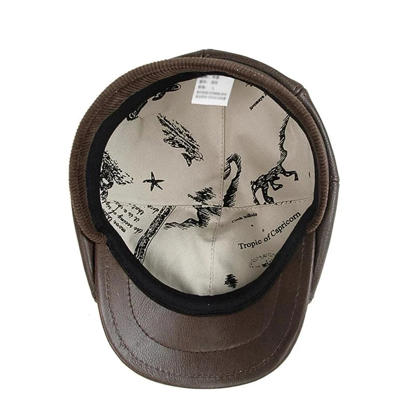 2025 Retro Men's Outdoor Leather Hat Winter Berets Male Warm Cap