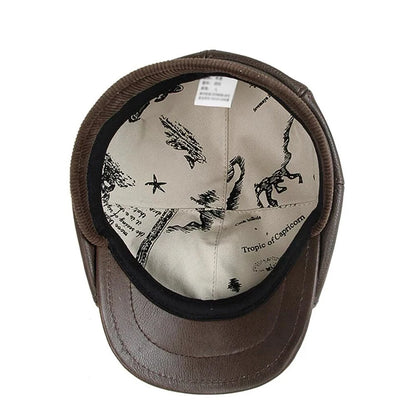 2025 Retro Men's Outdoor Leather Hat Winter Berets Male Warm Cap