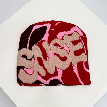 Letter Wool Knitted Hats Color Block Warm Personal Beanies
