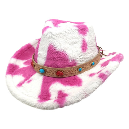 Trendy Fuzzy Cowgirl Hat For Women Men Western Hat