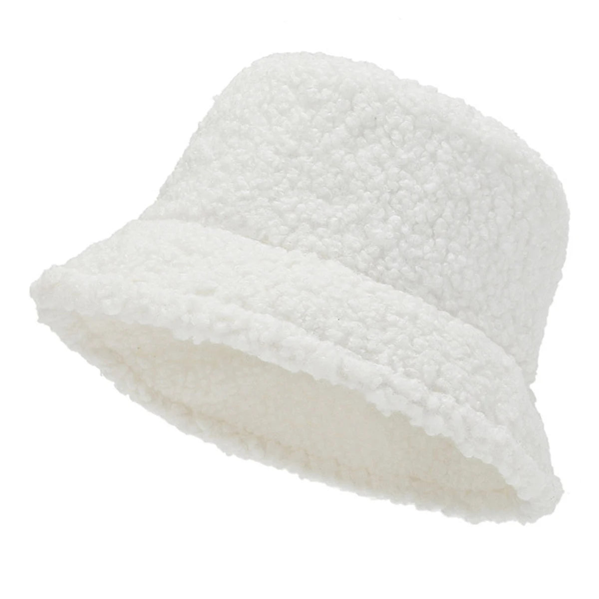 Unisex Solid Color Personality Lambhair Bucket Hats Warm Fishermen Caps