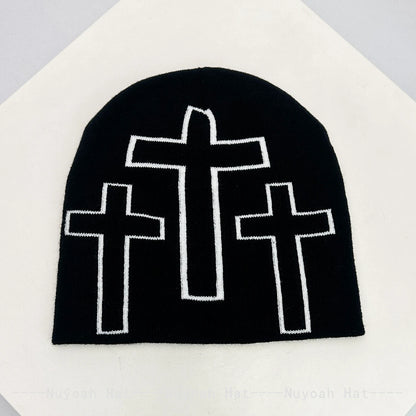 New Men Women Color Block Jacquard Cross Star Knitted Hats