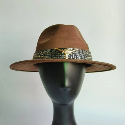 Retro Suede Fedora With Belt Men Western Jazz Hat Vegan Suede Top Hat