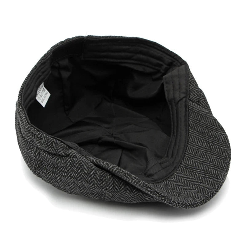 Twill Flat Cap For Men Women Herringbone Newsboy Caps British Style Octagonal Hat