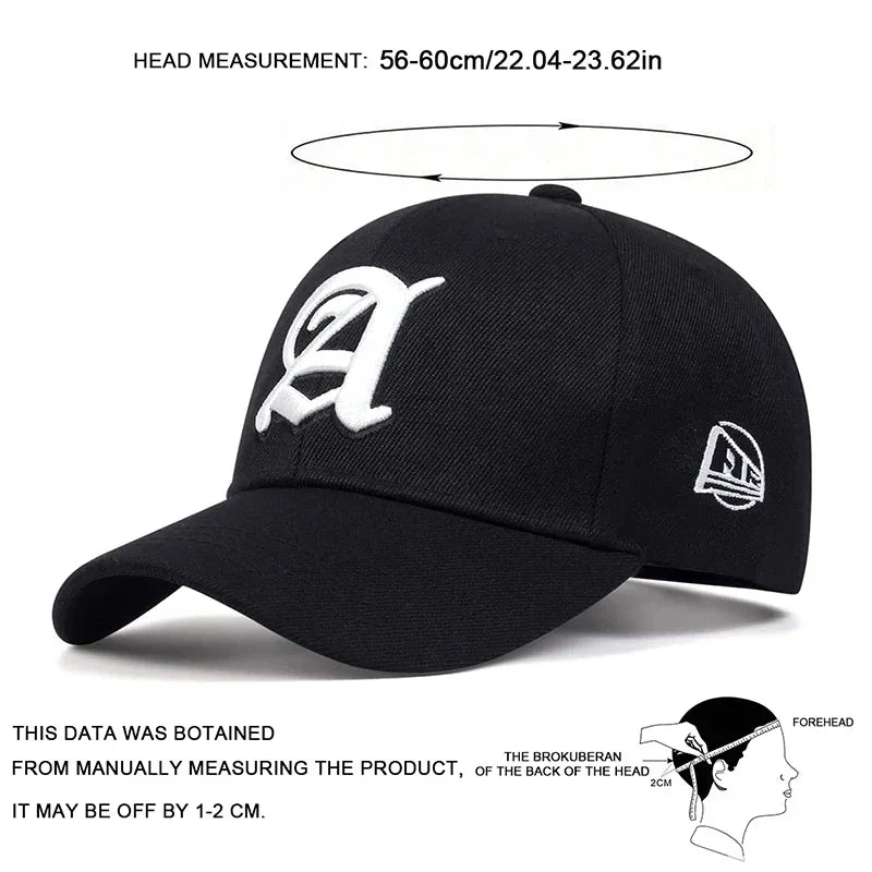 Unisex Letter A Embroidery Baseball Caps Adjustable Casual Hats Autumn Outdoor Sunscreen Hat