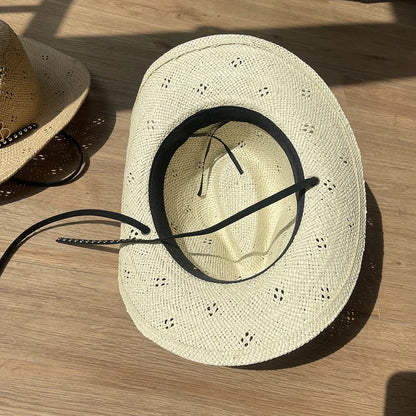 2026 New Cowboy Straw Hat, Wide Brim Western Sun Cap