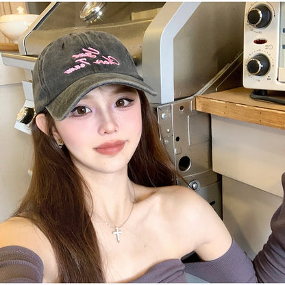 Vintage Washed Cotton Baseball Cap Women Letter Embroidery