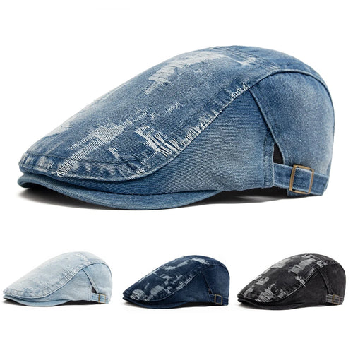Fashion Men Ripped Denim Beret Women Summer Berets