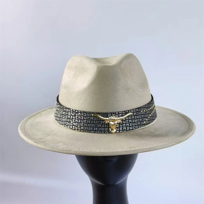 Retro Suede Fedora With Belt Men Western Jazz Hat Vegan Suede Top Hat