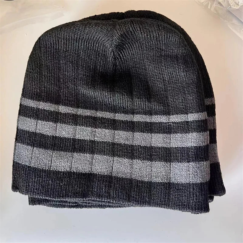 Winter Striped Knitted Acrylic Hat Soft Warm Unisex Beanies Women And Men