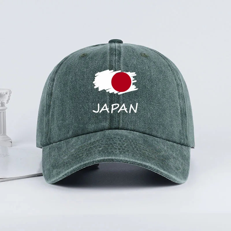 Flag Print Washed Baseball Cap Comfortable & Breathable Retro Patriotic Style Daily Commute Gift for Japan Enthusiasts