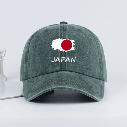 Flag Print Washed Baseball Cap Comfortable & Breathable Retro Patriotic Style Daily Commute Gift for Japan Enthusiasts