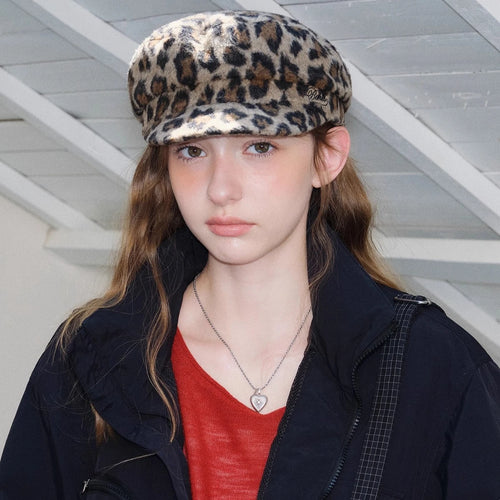 Punk Leopard Print Wool Fabric Beret Autumn/Winter
