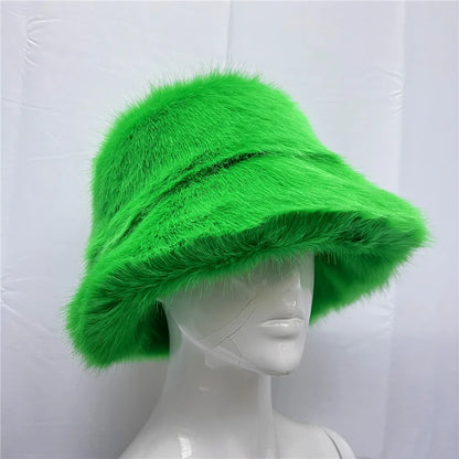 New Luxury Warm Faux Fur Bucket Hats Women