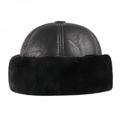 Warm Thick Winter Hat Fleece Lined Fur Leather Men Hat
